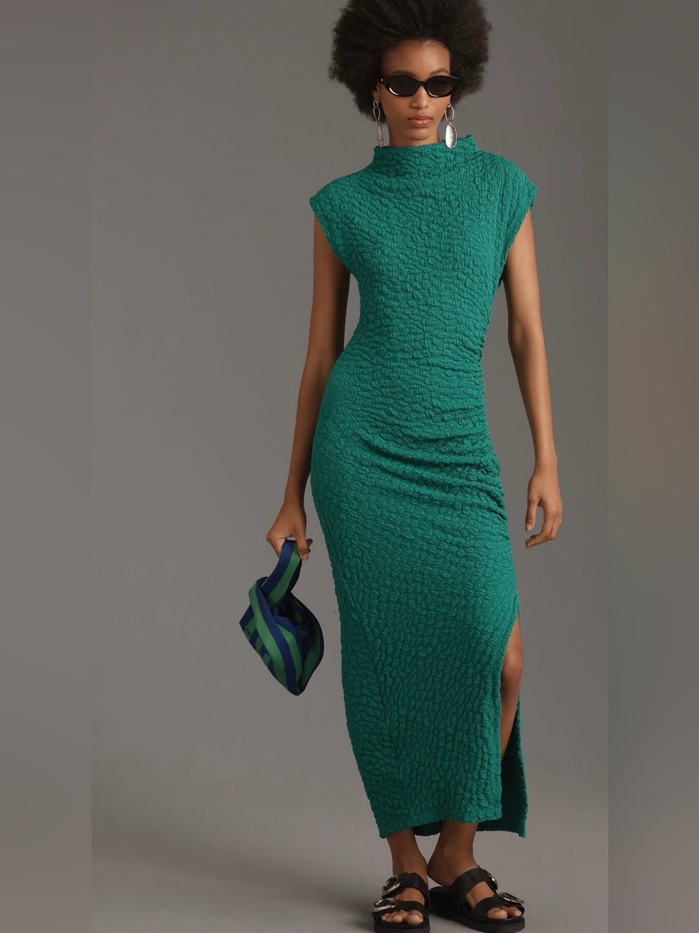 Anthropologie The Maya Ruched Cowl-Neck Dress Textured Edition Green – NWT